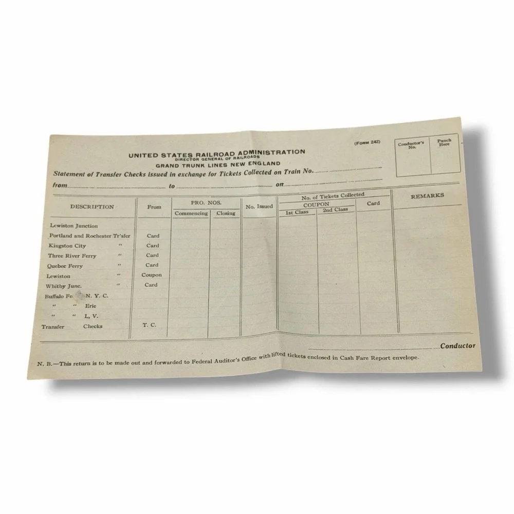Vintage Grand Trunk Lines New England Railroad Transfer Statement Form JX